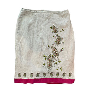 90s Linen-blend Laundry beaded embroidery pencil skirt-Sz 4
